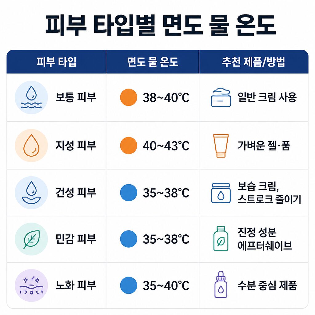 피부 타입별 적정 면도 물 온도 비교 인포그래픽